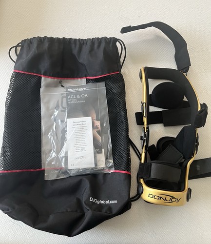 DonJoy Defiance Drop Lock Adjustable Knee Brace Gold Black with Carry Bag
