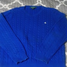 Lauren Ralph Lauren Women's Blue Cable-Knit Crew Neck Cotton Sweater Size L