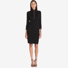 Calvin Klein gold studded zip front black sweater dress size large