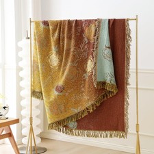 Boho Cotton Throw Blanket - Large Soft All-Season Quilt with Rustic Floral De...