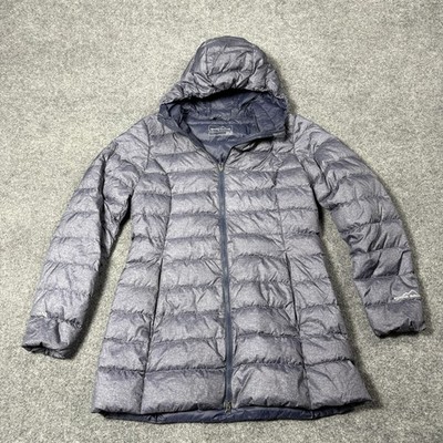 Eddie Bauer Down Puffer Coat Womens Medium Gray Hooded EB650 Quilted Warm