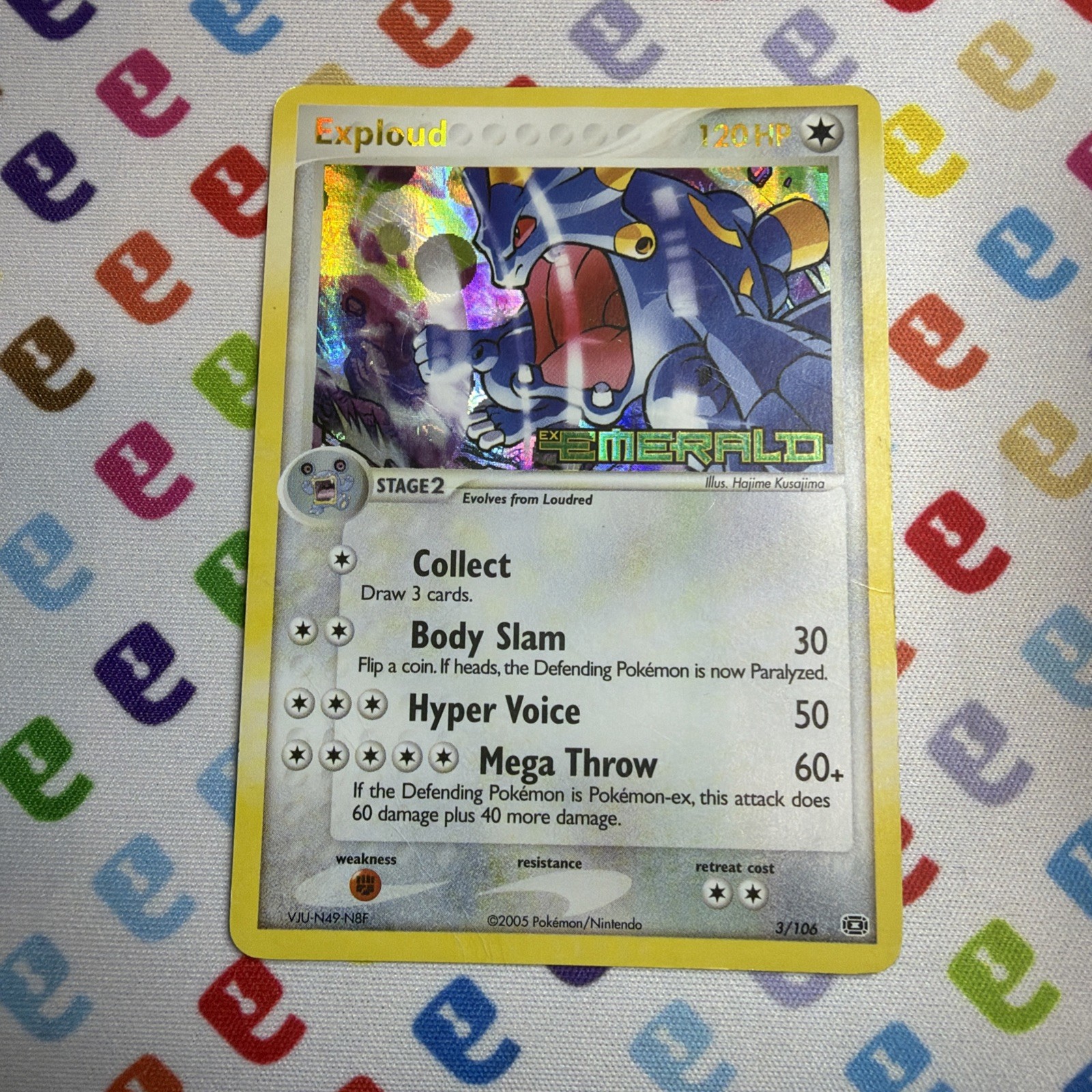 EXPLOUD 3/106 RARE EMERALD POKEMON REVERSE HOLO STAMPED CREASED DMG 