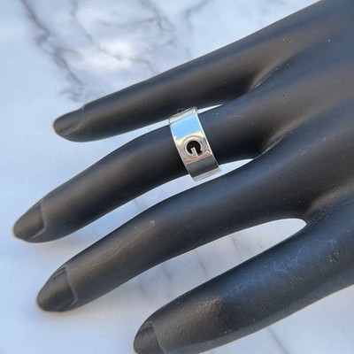 GUCCI Wide G Logo Band Ring 925 Sterling Silver Statement Ring Size 6 Italy GG