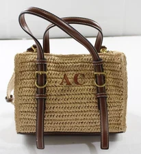 Zara Women's Woven Buckle Mini Embroidered Tote Bag CG2 Light Beige One Size