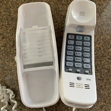 Vintage AT T Trimline 210 Corded Home Phone Push Button Beige/White Telephone