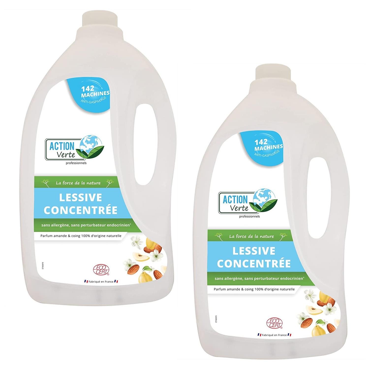 Lessive liquide ACTION VERTE lot de 2 bidons 5L contre les taches