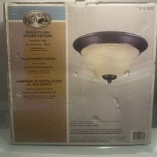 NOS Hampton Bay Essex Flushmount Fixture Aged Finish Tea-stained GLASS Shade NEW