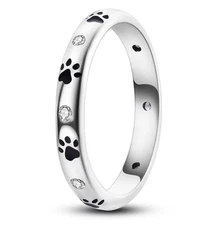 MULA 925 Sterling Silver Women Rings Plain Silver Paw Print Simple Wedding Ring