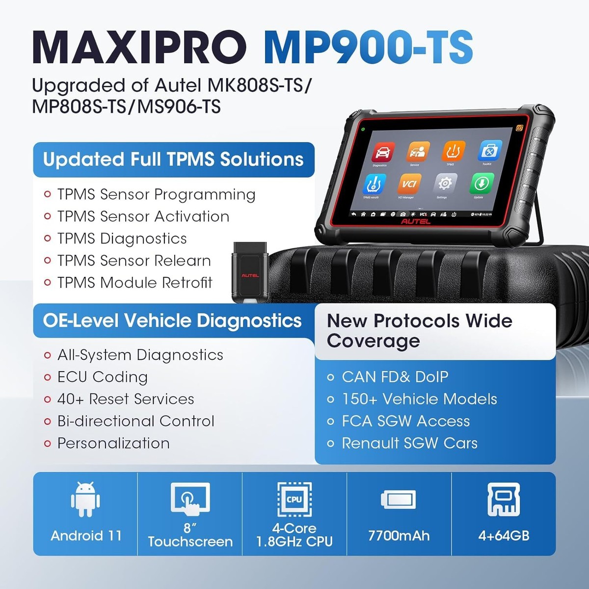 Autel MaxiPRO MP900-BT Diagnostic Scanner - 2025 Model With 40+ Services, Bi-directional Tests & ECU Coding