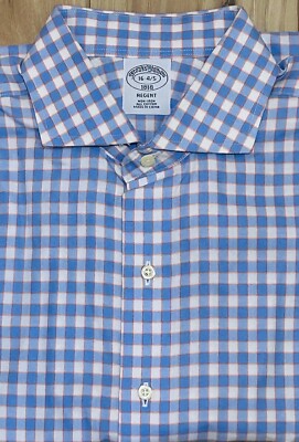 Brooks Brothers Regent Blue Check Long Slv Button Up Shirt No Iron 16 4/5-LNC