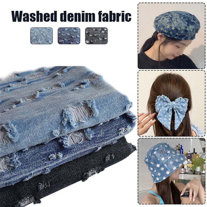 50cm Blue Jeans Denim Ripped Fabric Sewing Pants Jackets DIY Costume Materials - Image 2 of 4