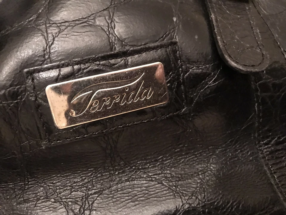 Bolso de mano TERRIDA romo en relieve cuero de becerro real hecho a mano en Italia 20"L Foto 2 de 4