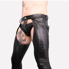 Hommes Gay Faux Latex Cuir Pantalon Crocodile Sexy Ouvert Entrejambe Nuit Punk