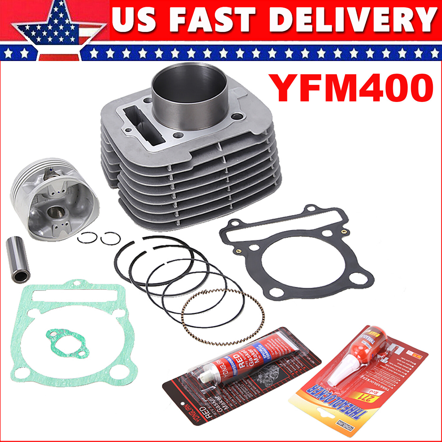 Cylinder Piston Ring Gasket Kit for Yamaha Kodiak 400 1993-99 / Big Bear 00-2012
