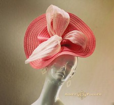 Aimee Fuller Kentucky Derby Del Mar Fascinator Hat Coral Melon Soft Pink Silk
