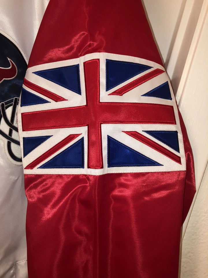 CHAQUETA DE INICIO HOUSTON TEXANS LLAVE A LONDRES SATINADA POR BRIAN BEGLEY. RARO Grande Foto 3 de 4