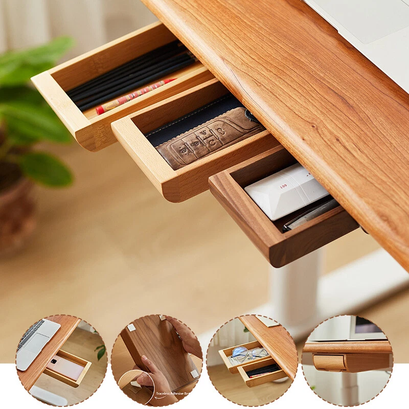 Undertable Drawer Storage Box Wooden Hidden Drawer Home Office Furnishings New - Image 2 of 4