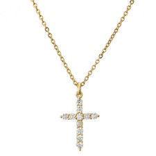 14K Gold Plated Cubic Zirconia Cross Pendant Necklace for Women Faithful Gift