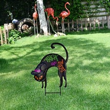 Metal Cat Yard Sign Garden Stake Halloween Outdoor Decoration, Spooky Black Cat