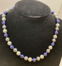 NWOT Hand Strung Multicolor Blue 16" 8mm Faux Pearl Necklace
