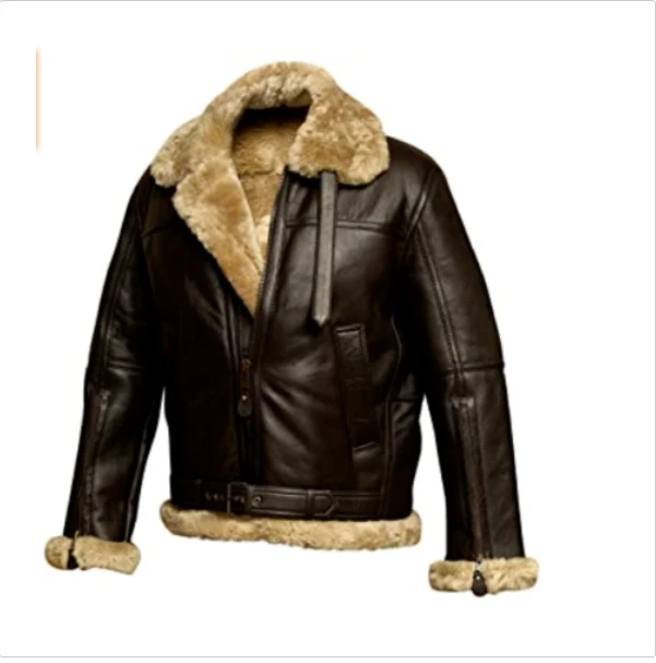 Mens B3 RAF Bomber Irvin Aviator Flying Pilot Fur Shearling Real Leather Jacket