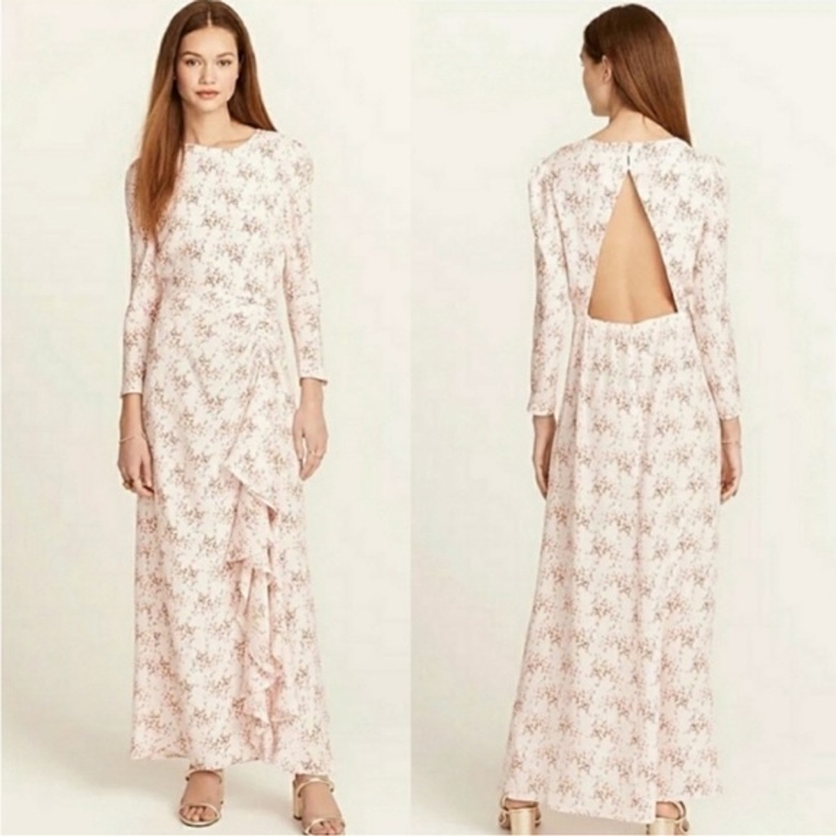 j crew collection silk maxi dress J. Crew Collection Pink Freesia Floral Silk Maxi Dress Open Back, Size 12  NWT