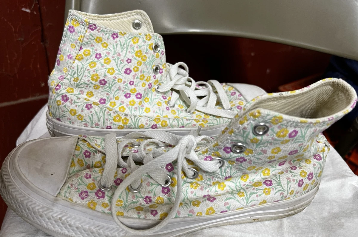 Converse Flower Print All Star Party Hi White Sneakers floral 4 Junior US | eBay