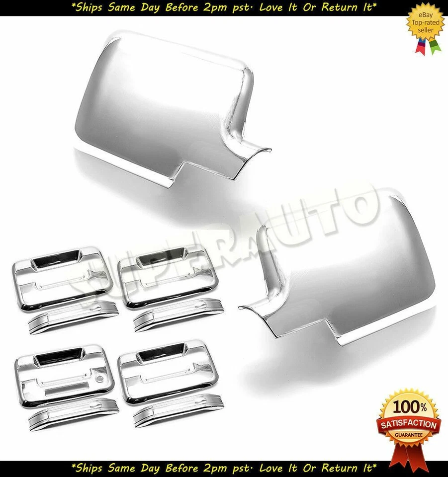 CUBIERTAS DE ESPEJO RETROVISOR COMPLETO CROMADAS + MANIJAS DE 4 PUERTAS CON TECLADO PARA FORD F-150 2004-2008 4 PUERTAS Foto 3 de 3