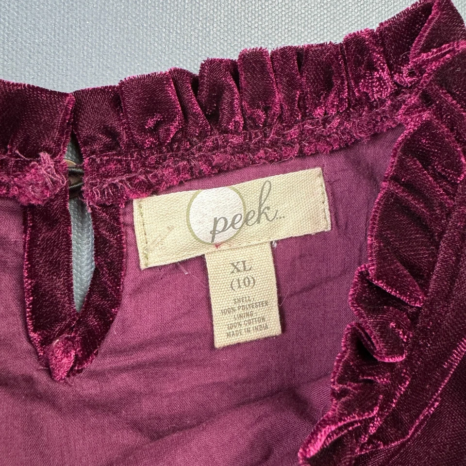 Blusa Peek Girls XL 10 Terciopelo Manga Larga Peplum Top Borgoña Fiesta de Vacaciones Foto 4 de 4