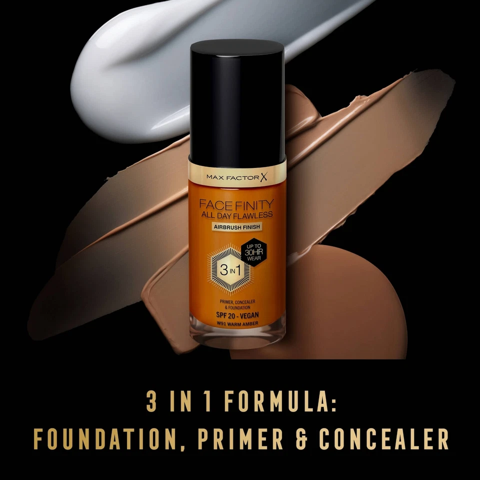 MAX FACTOR Facefinity 3-in-1 Long Lasting Vegan Foundation SPF20 30ml *CHOOSE* - Image 3 of 4