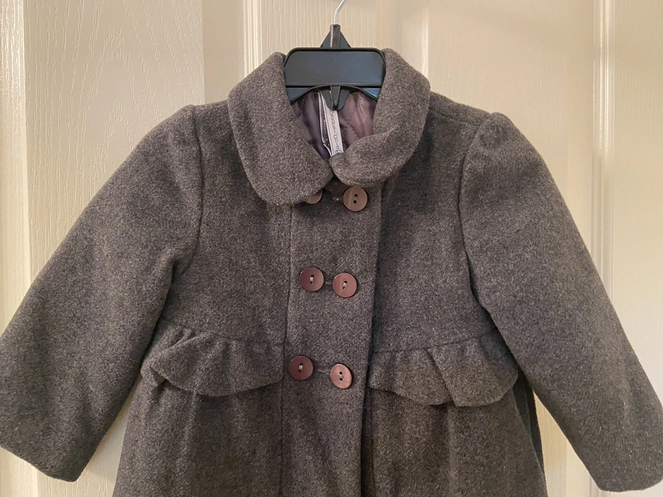 Abrigo Mayoral Chic Mezcla Lana Guisante Gris Detalle Volantes Bebé Niñas Talla 9 Meses Foto 2 de 4