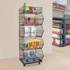 Retail Display Market Shelf 5 Layer Fruit Vegetable Snack Stand with Wheels