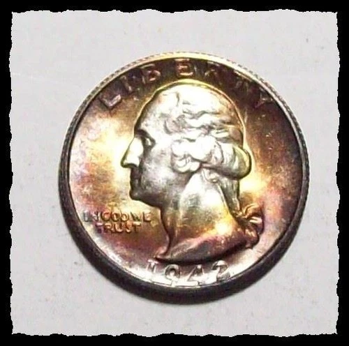 1942-S WASHINGTON QUARTER  Stunning Rainbow Tone CHOICE BU+ #24D63 .9 SILVER