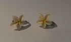 Vintage Carved Plumeria Flower Earrings  Screw Back Hawaiian White