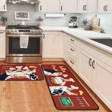 Chef Kitchen Rugs and Non Skid Washable Kitchen Mat Set of 2 17"x47"+17"x30"