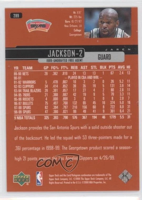 1999-00 Upper Deck Jaren Jackson Sr Jaren Jackson #289 - Image 2 of 2