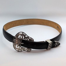 Justin Top Grain Cowhide Western Leather Belt Black Silver Tone Buckle Sz 30