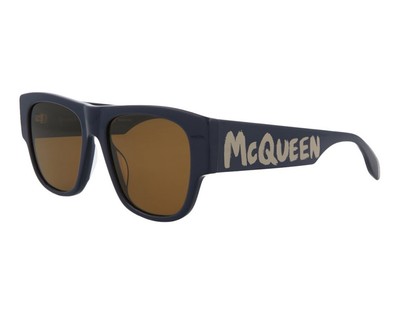 ALEXANDER McQUEEN AM0328S 001 Black White Print Grey Lens Square Sunglasses