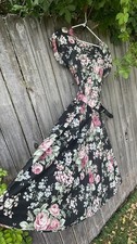 VTG SL Fashions Floral Dress 100% Cotton 1980s Shoulder Pads Size 12 Mid Calf