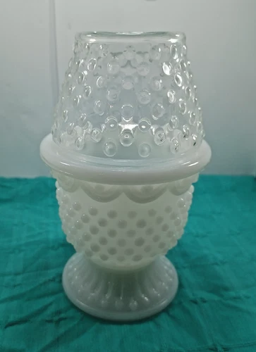 Fairy Lamp Hobnail Milk Glass Clear Shade Cottagecore Vintage Rare Avon