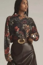 Suéter Top Anthropologie Pilcro Alani Tigre Cachemira Negro Floral Cuello Sin Mock XXS