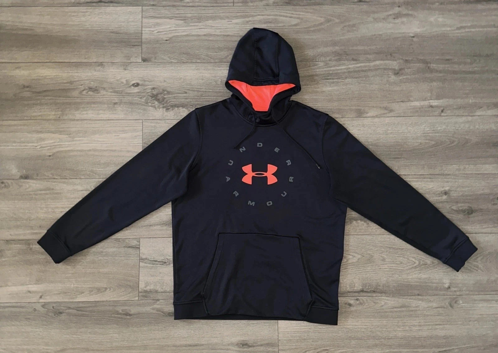 Under Armour Graphic Print Big Logo Athletic Performance Hoodie Mens Large Black