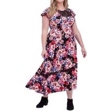 TORRID Stretch Maxi Dress Women's Size 12 Lg. Multicolor Floral Red Purple Black