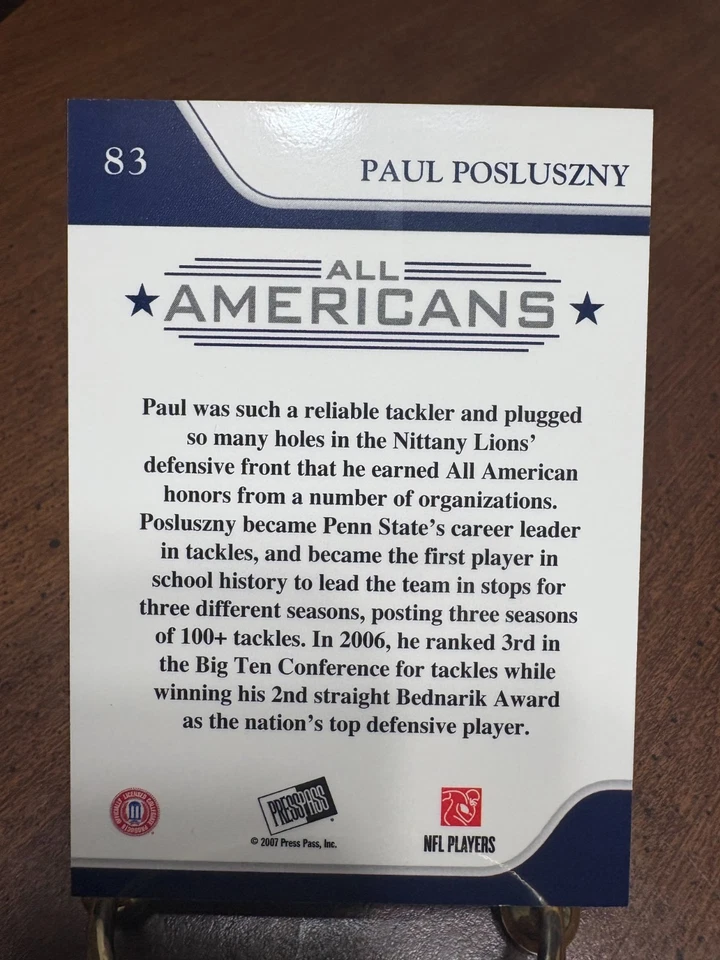 2007 Press Pass "Rookie Reflectors" PAUL POSLUSZNY Penn State Nittany Lions /500 - Image 2 of 2
