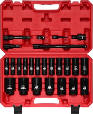 25 Pcs 1/2 Drive Deep Impact Socket Set SAE With Case