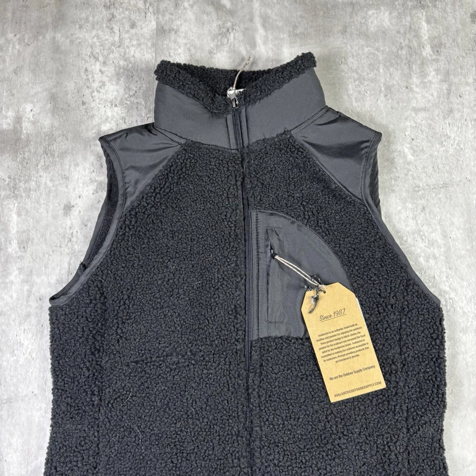 Avalanche Sherpa Deep Pile Black Fleece Vest Full Zip Womens M NWT - Image 3 of 4