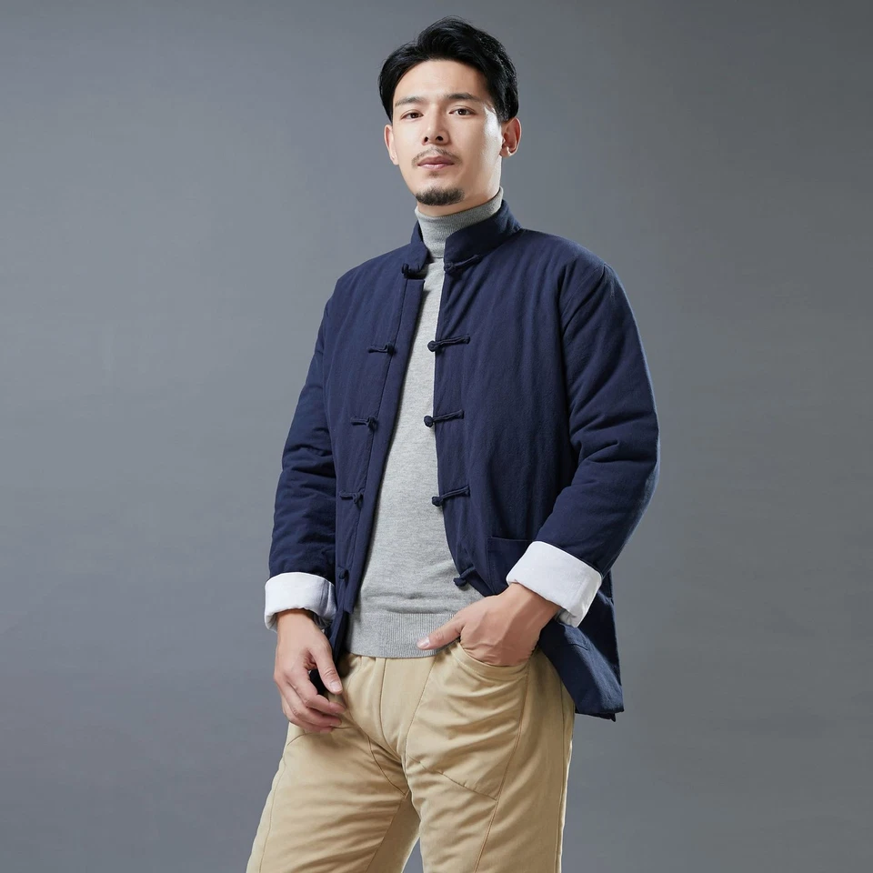 Winter Men's Cotton Jacket Stand Collar Cotton Coat Button Cardigan Short Coat - Image 3 of 4