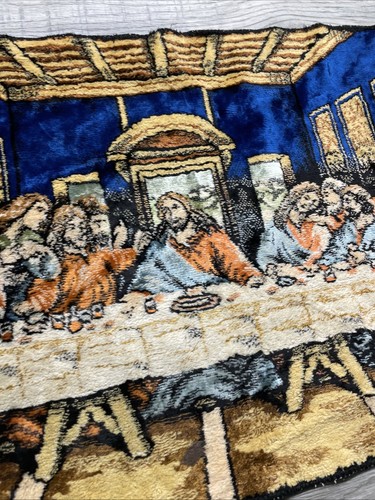 Vintage The Last Supper Tapestry Rug Wall Fringe Jesus Made In Italy 18.5x37.5” - Picture 4 of 9