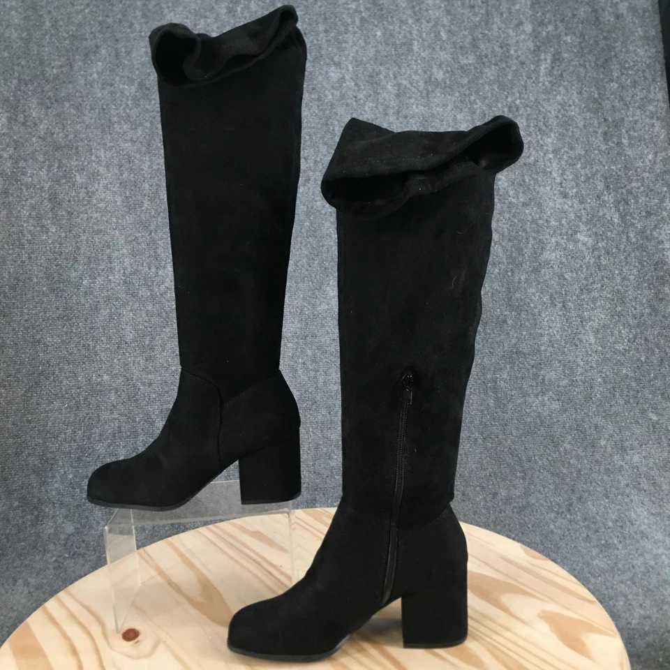 Christian Siriano Botas Mujer 7 Altas Montar Negras Cremallera Lateral Informales Tacones Bloque Foto 2 de 4