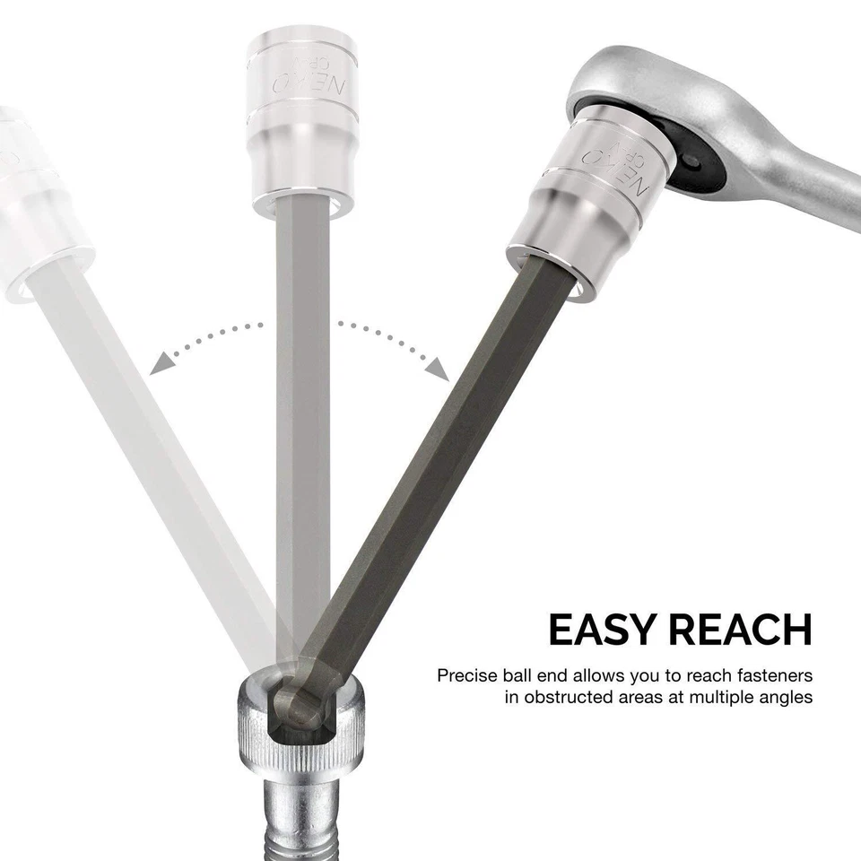 Neiko 7 pc SAE 3/8" Drive Ball End Hex Bit Socket Set Extra Long 1/8" - 3/8" - Image 3 of 4